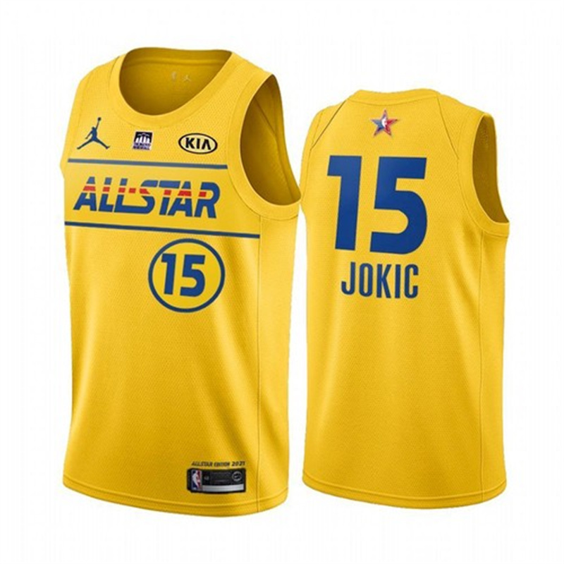 Men's 2021 All-Star Nuggets #15 Nikola Jokic Yellow Western Conference Stitched NBA Jersey Men's 2021 All-Star Nuggets #15 Nikola Jokic Yellow Western Conference Stitched NBA Jersey